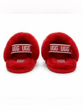 UGG Fluff Yeah Slide Red Slippers Kids XS 4/5 Sheepskin Cozy